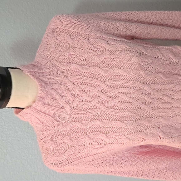 LAUREN RALPH LAUREN Pink Mock Neck Cable Knit Pattern Sweater Sz XL cottagecore - Picture 2 of 12